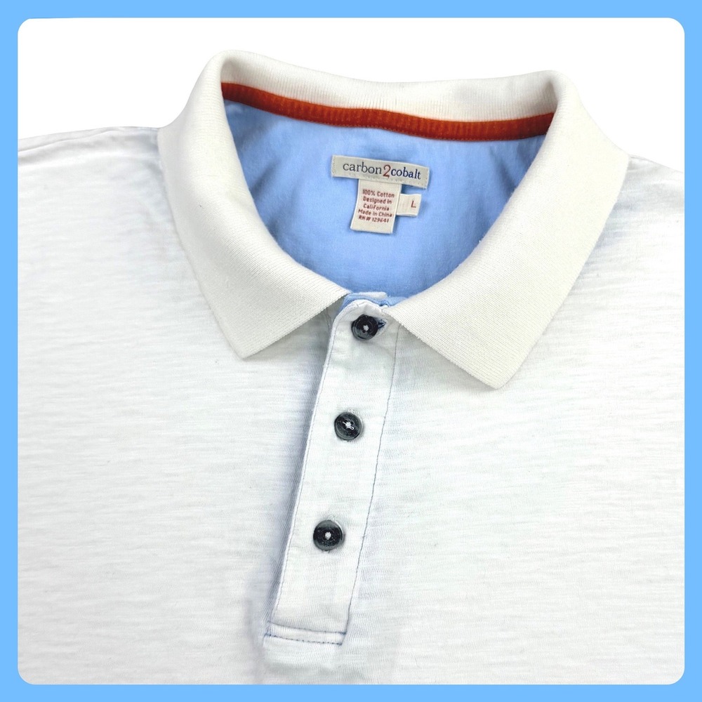 Carbon2Cobalt Polo Shirt Men Large White 100% Cotton Slub Knit Layered Look C2C